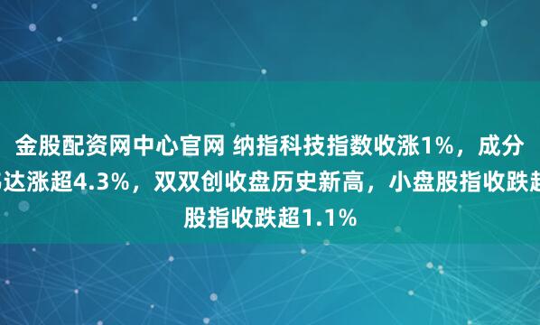 金股配资网中心官网 纳指科技指数收涨1%，成分股英伟达涨超4.3%，双双创收盘历史新高，小盘股指收跌超1.1%